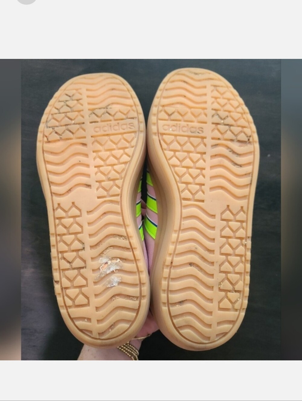 Adidas Pink Suede Platform Sneakers with Neon Stripes - Picture 3 of 4